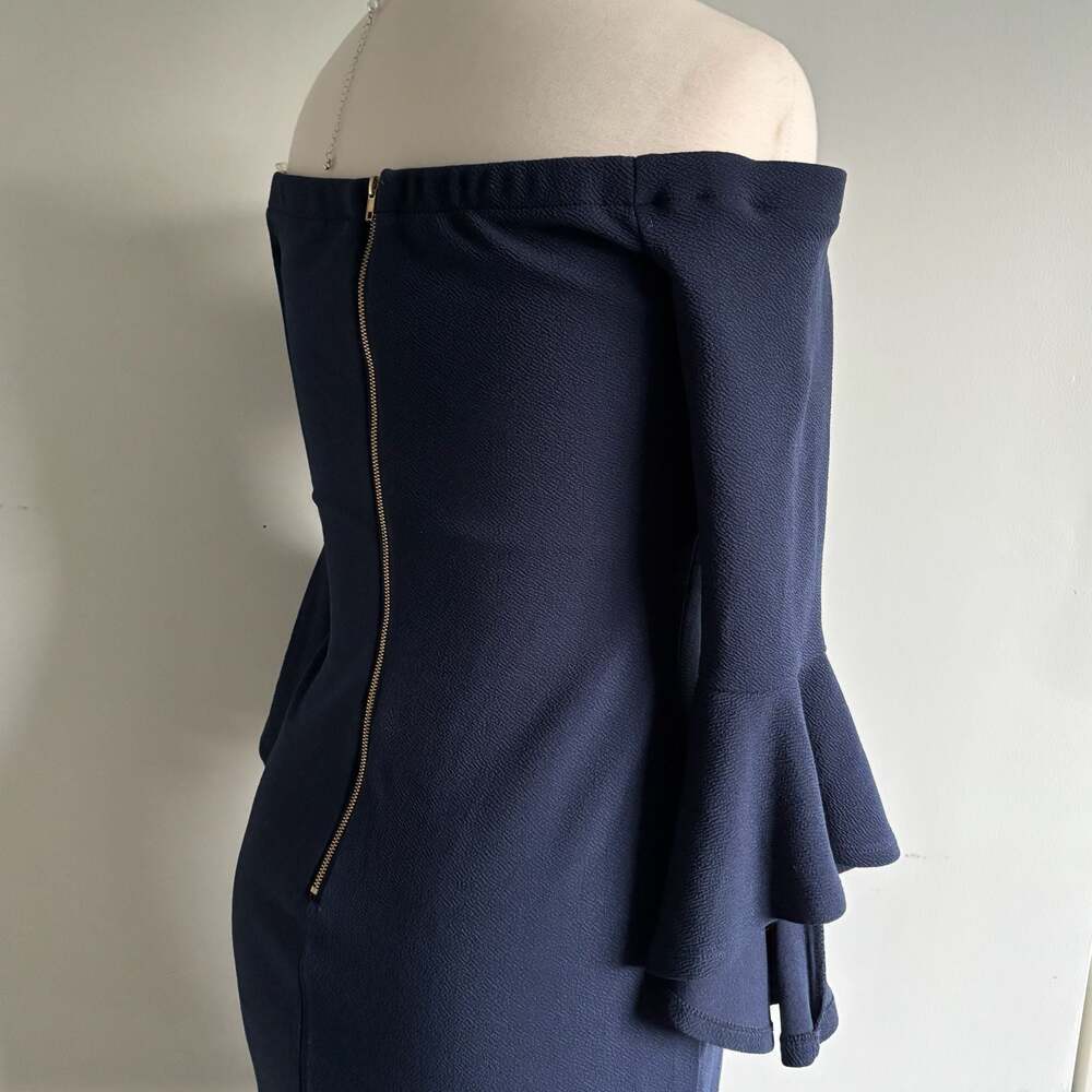 Off-the-Shoulder Navy Blue Bell Sleeve Mini Dress Size 11/12 - Picture 7 of 16